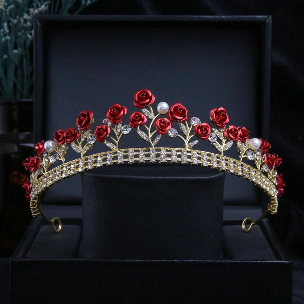 Wedding Crown Crystal Red Rose